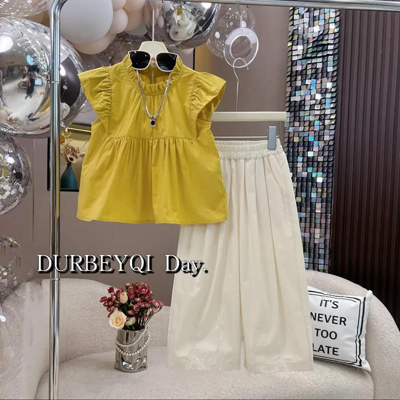 女童夏季韩版休闲时尚套装2024新款洋气中大童阔腿裤两件套公主风