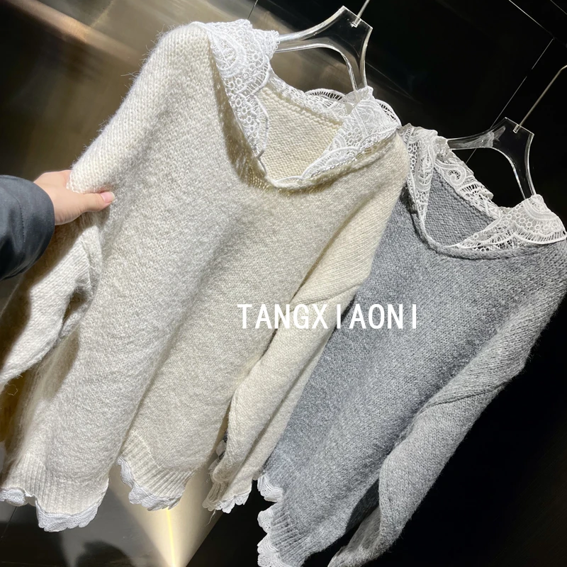 加大版 两色 水溶蕾丝帽 针织上衣