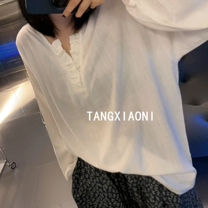 【白兰香】两色麻麻子小木耳边上衣