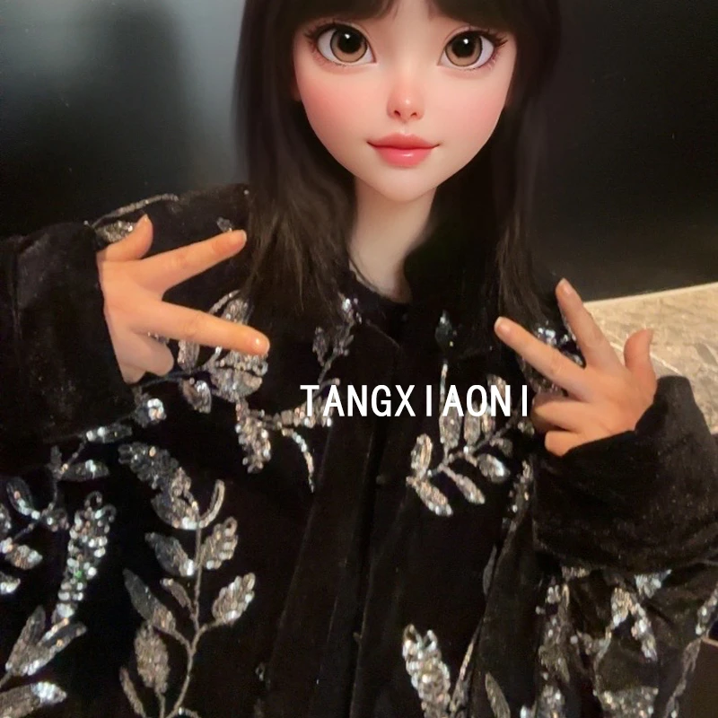 重磅刺绣 树叶花 黑色手工外套