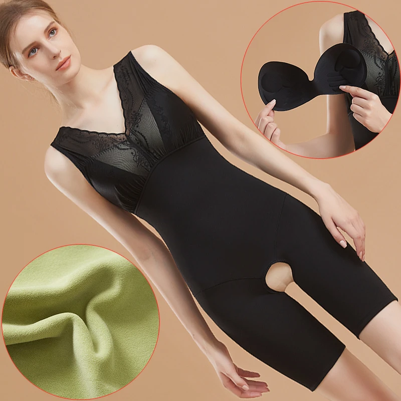 秋冬加绒加厚德绒保暖连体衣女塑身微收腹束腰打底防寒保暖紧身衣