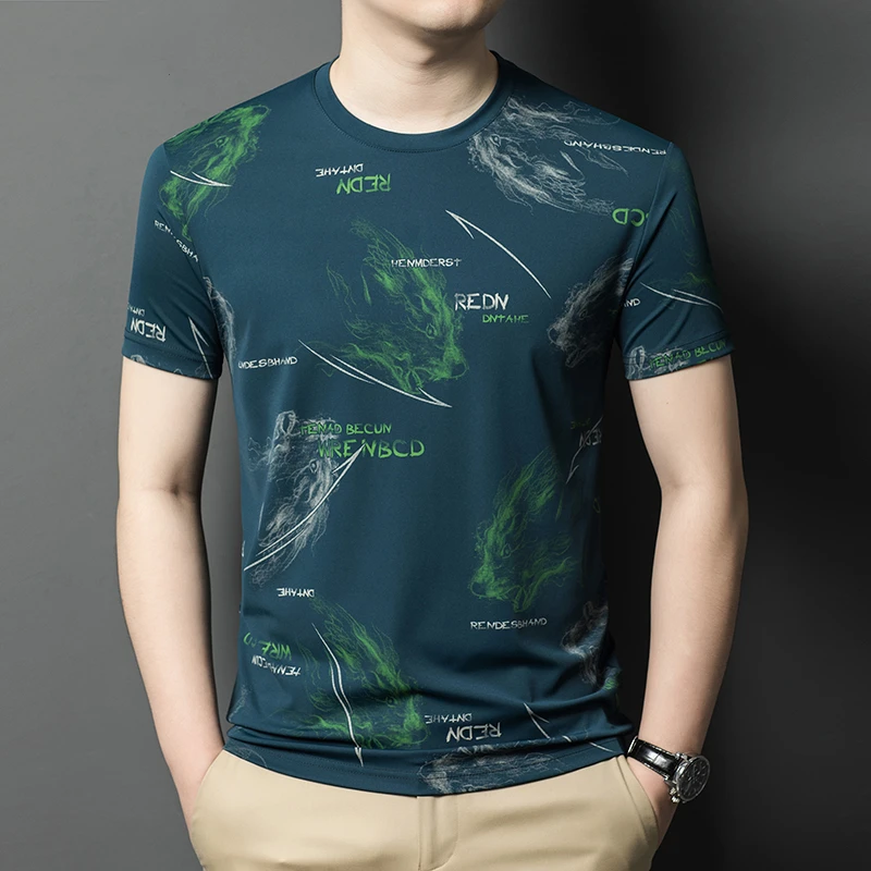 【专柜轻奢】2024男士夏季半袖印花圆领高档时尚百搭中年T恤