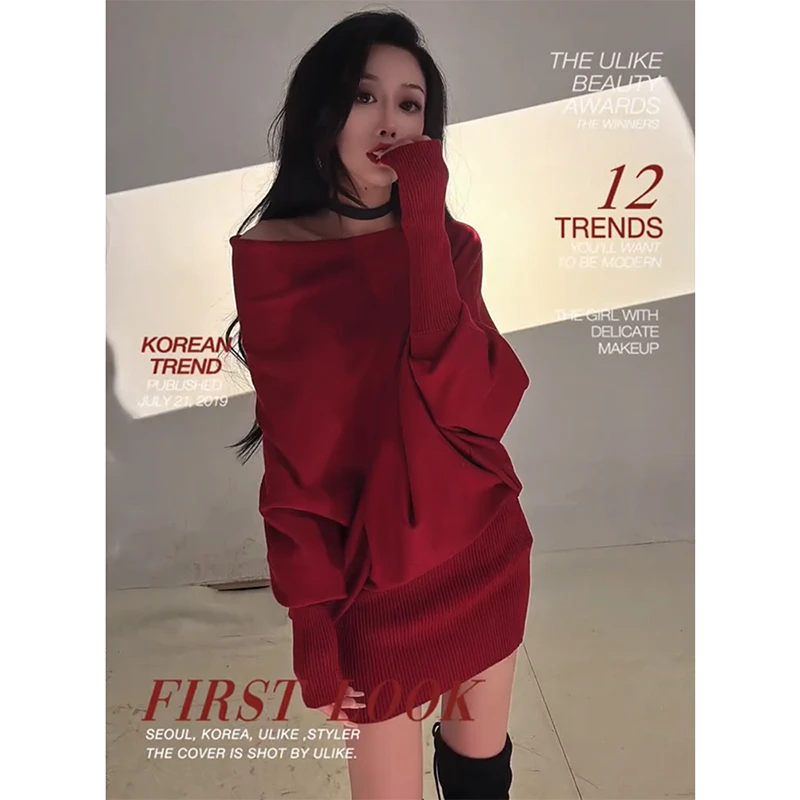 法式宽松高腰露肩连衣裙女欧洲站2025秋装新款洋气百搭纯色短裙