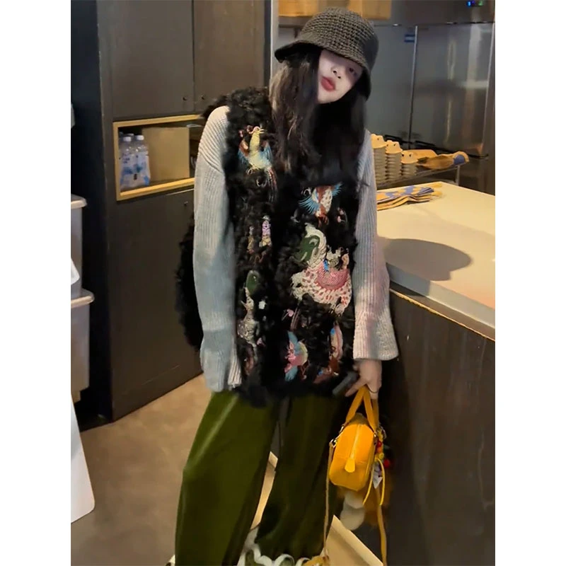 高级感复古文艺刺绣马甲女欧洲站2025冬季新款新中式国风坎肩马夹