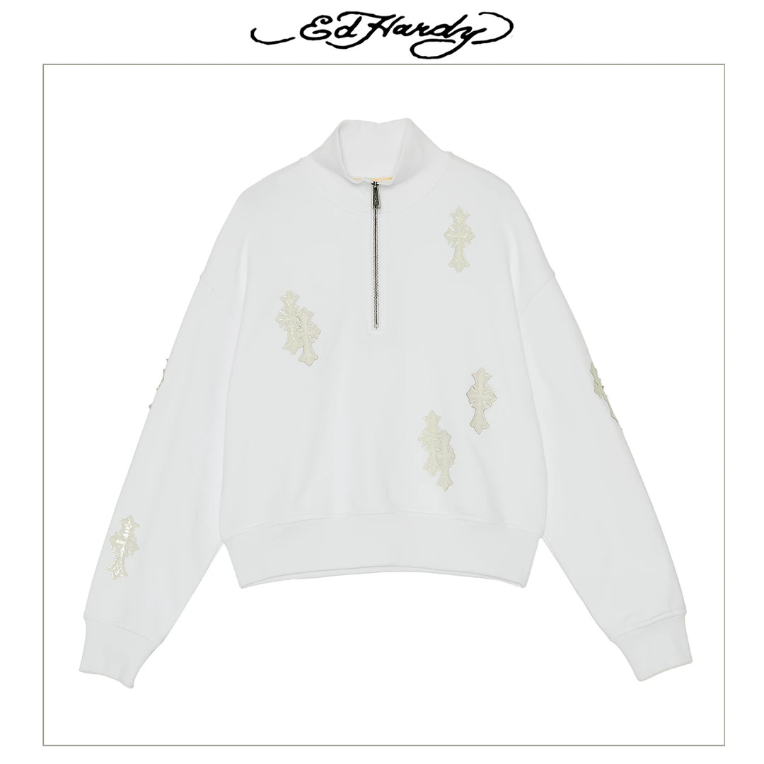 #LL#Ed Hardy/埃德哈迪奢华十字架图腾潮流拉链卫衣E1PCW403