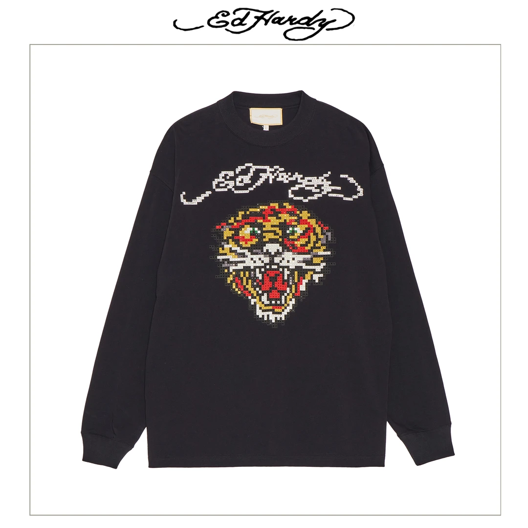 Ed Hardy/埃德哈迪趣味像素虎头潮流时尚长袖T恤E1PBM167