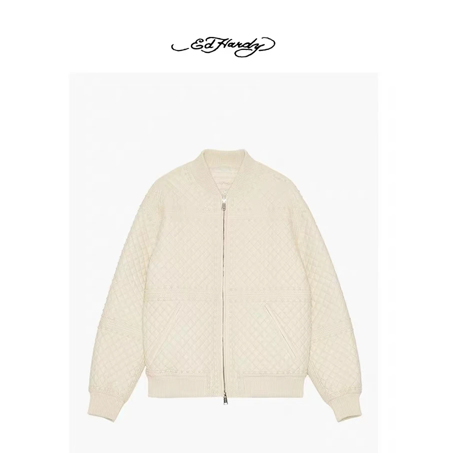 Ed Hardy/埃德哈迪冬季新款铁皮绣铆钉羊皮革气质皮衣E1PDM056