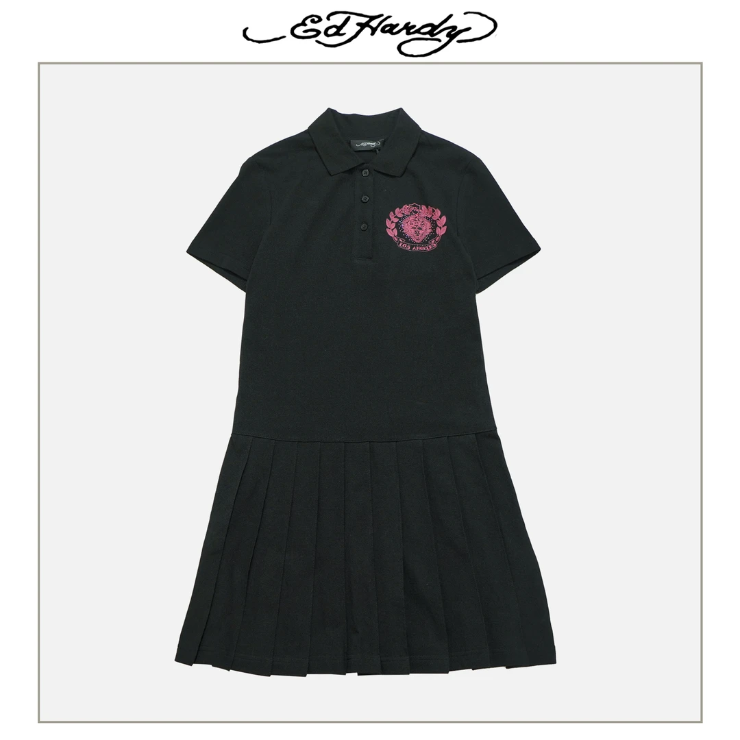 EdHardy春夏新款烫钻虎头POLO领连衣裙洋气衣服女装E1QYW248