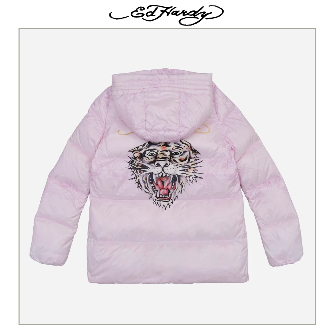 Ed Hardy/埃德哈迪品牌经典虎头系列连帽羽绒服E1POW521