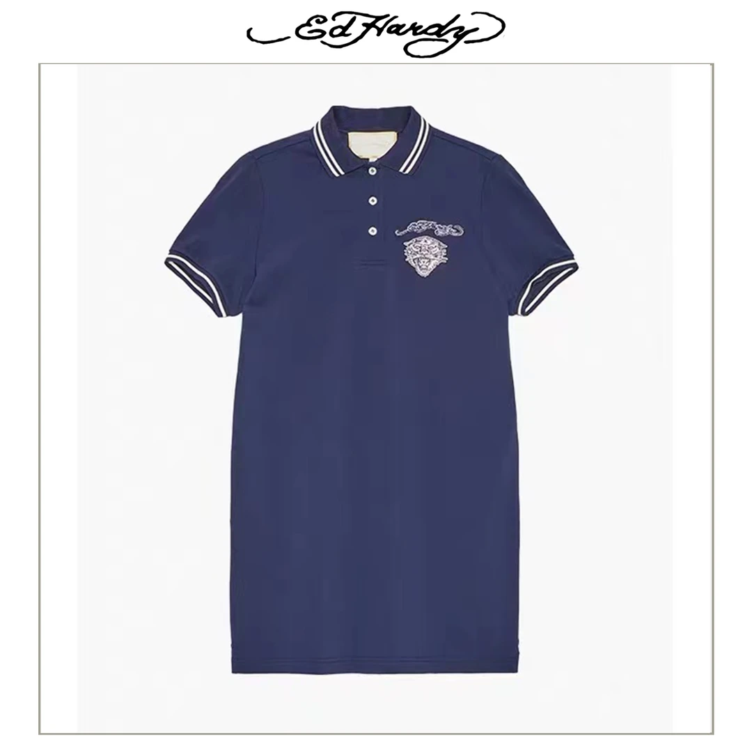 Ed Hardy春夏新款LOGO烫钻小虎头时尚法式POLO裙E1PBW340