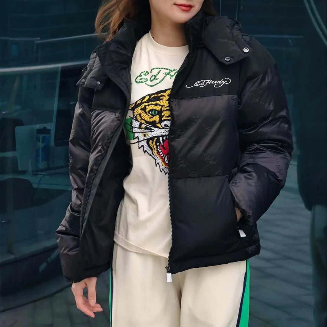 #LL#Ed Hardy/埃德哈迪经典虎头搭配皇冠连帽羽绒服E1OYM303