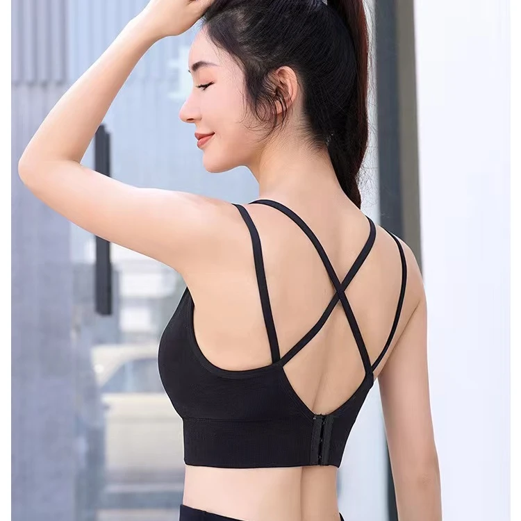 大码女春夏美背运动吊带一体固定杯防震健身背高强度聚拢瑜伽背心