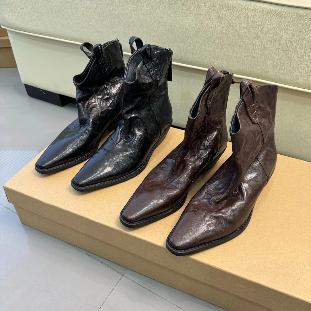 Eaglelyb【波嫂推荐】【2236】真皮新款时尚复古双色尖头 短靴1-6