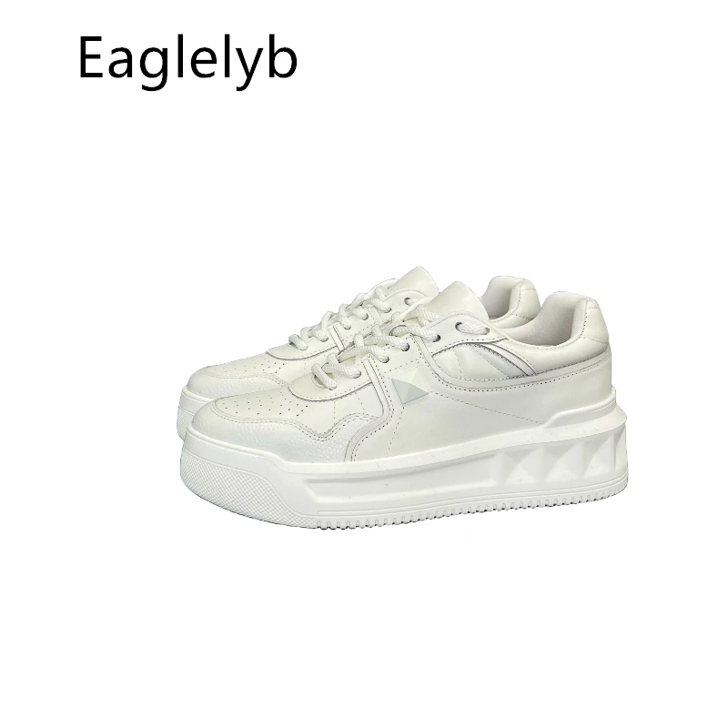 Eaglelyb真皮 休闲 白色 潮流女款 厚底 松糕 铆钉小白鞋 休闲鞋