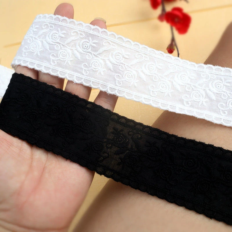 4.5厘米宽黑色白色纯棉刺绣小花棉布花边服装裙子加宽服装辅料