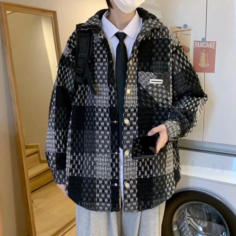 小香风格子外套加大码300斤春秋男装痞帅潮流设计感潮牌休闲夹克