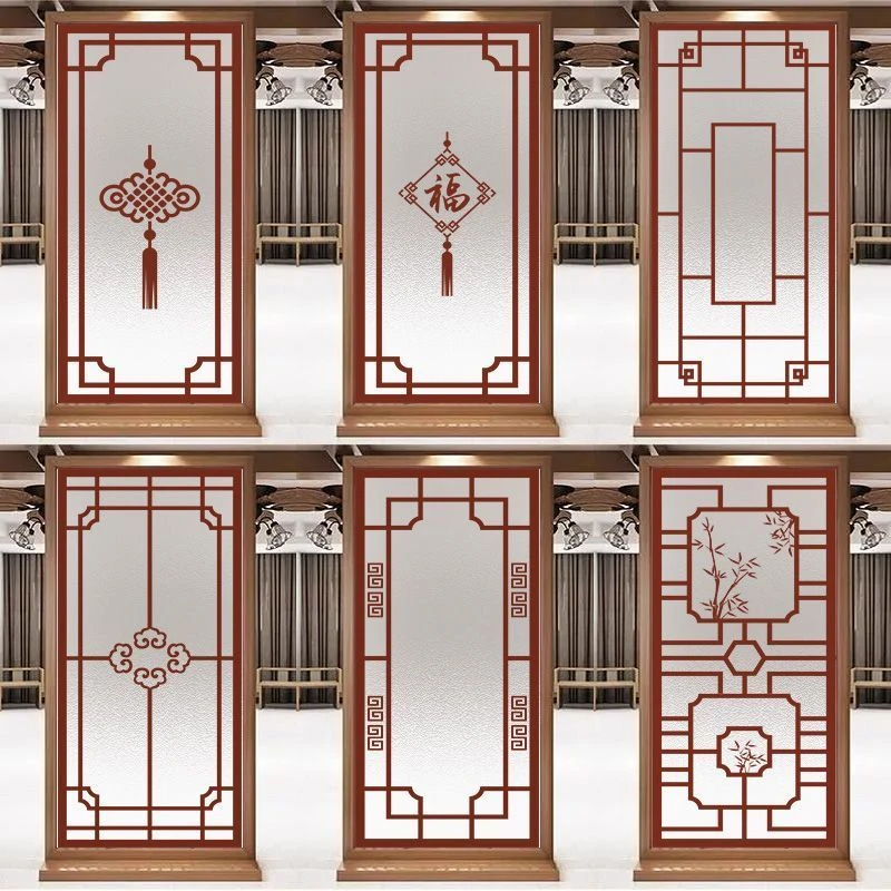新中式仿古框静电无胶透光贴膜厨房阳台隔断门玻璃贴膜防窥防晒