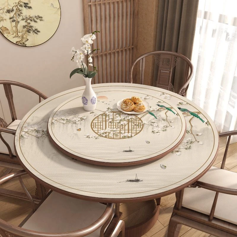新中式皮革圆桌桌布防水防油免洗耐脏防烫桌垫家用桌面垫圆形台布