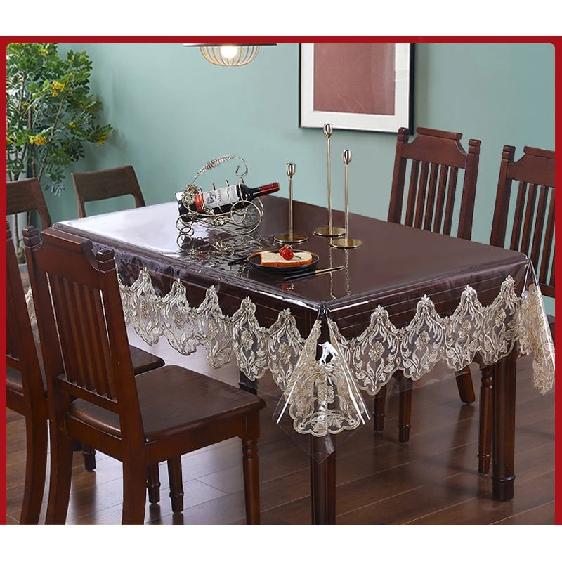 pvc薄款下垂餐桌垫防水防油透明软玻璃蕾丝边茶几台布免洗餐桌布