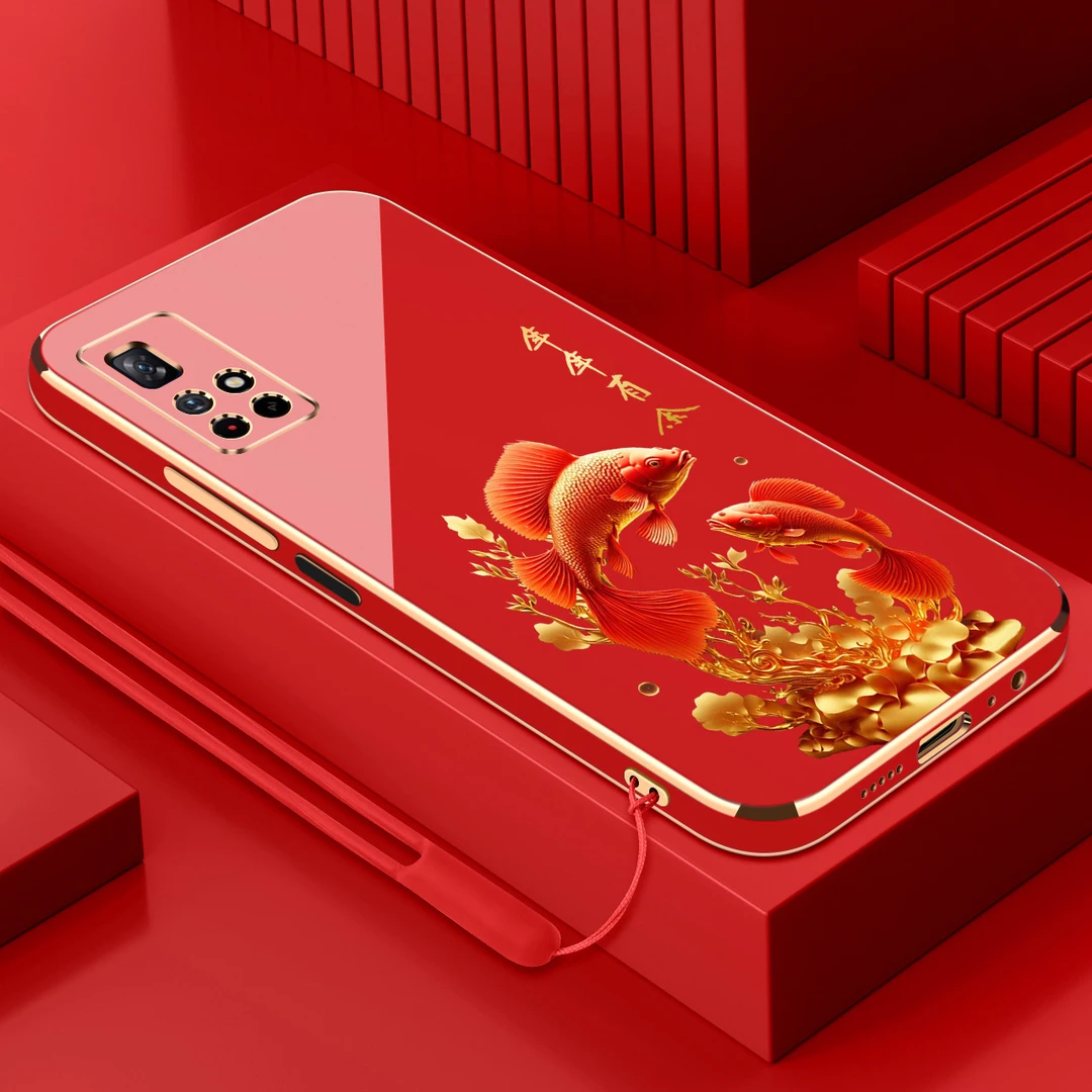 电镀年年有余适用红米note11-5G手机壳防摔硅胶保护壳直边手机套
