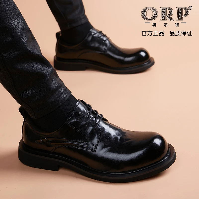 大头休闲皮鞋透气商务休闲德比鞋英伦风时尚百搭软面软底增高男鞋