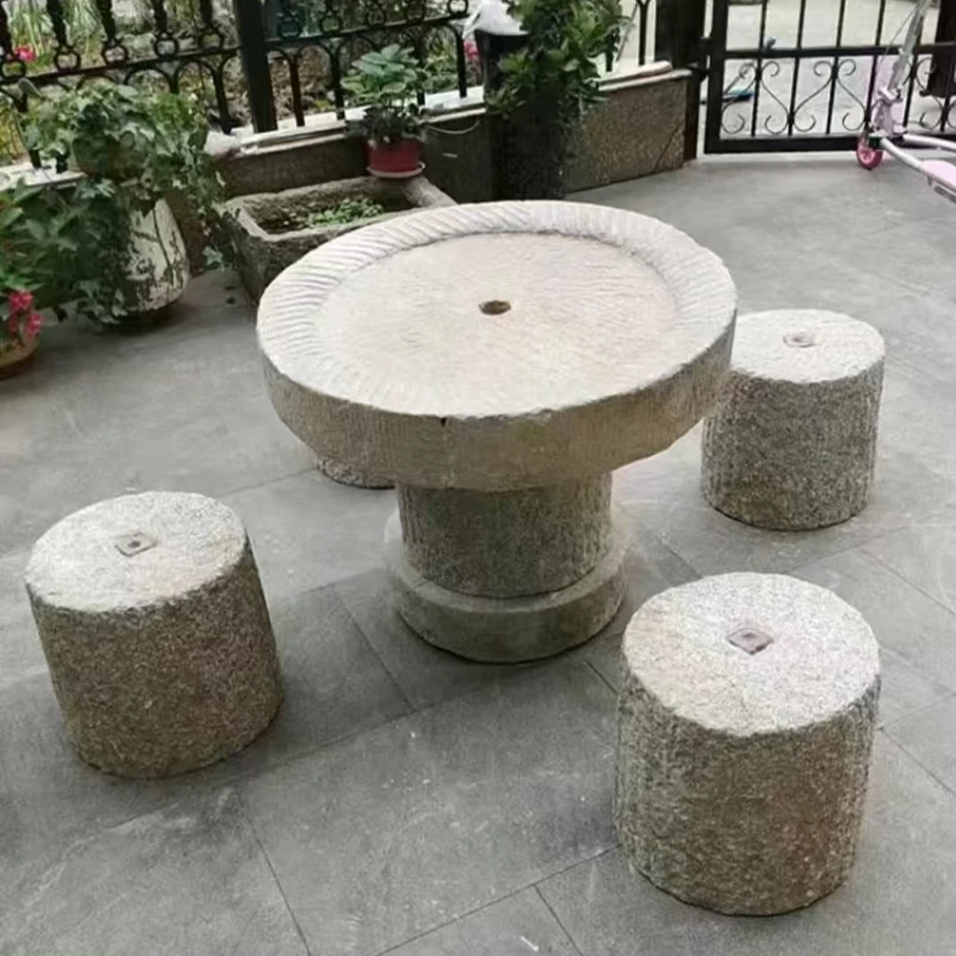 老石桌石凳石墩茶盘磨盘洗手盆石柱青石花岗岩