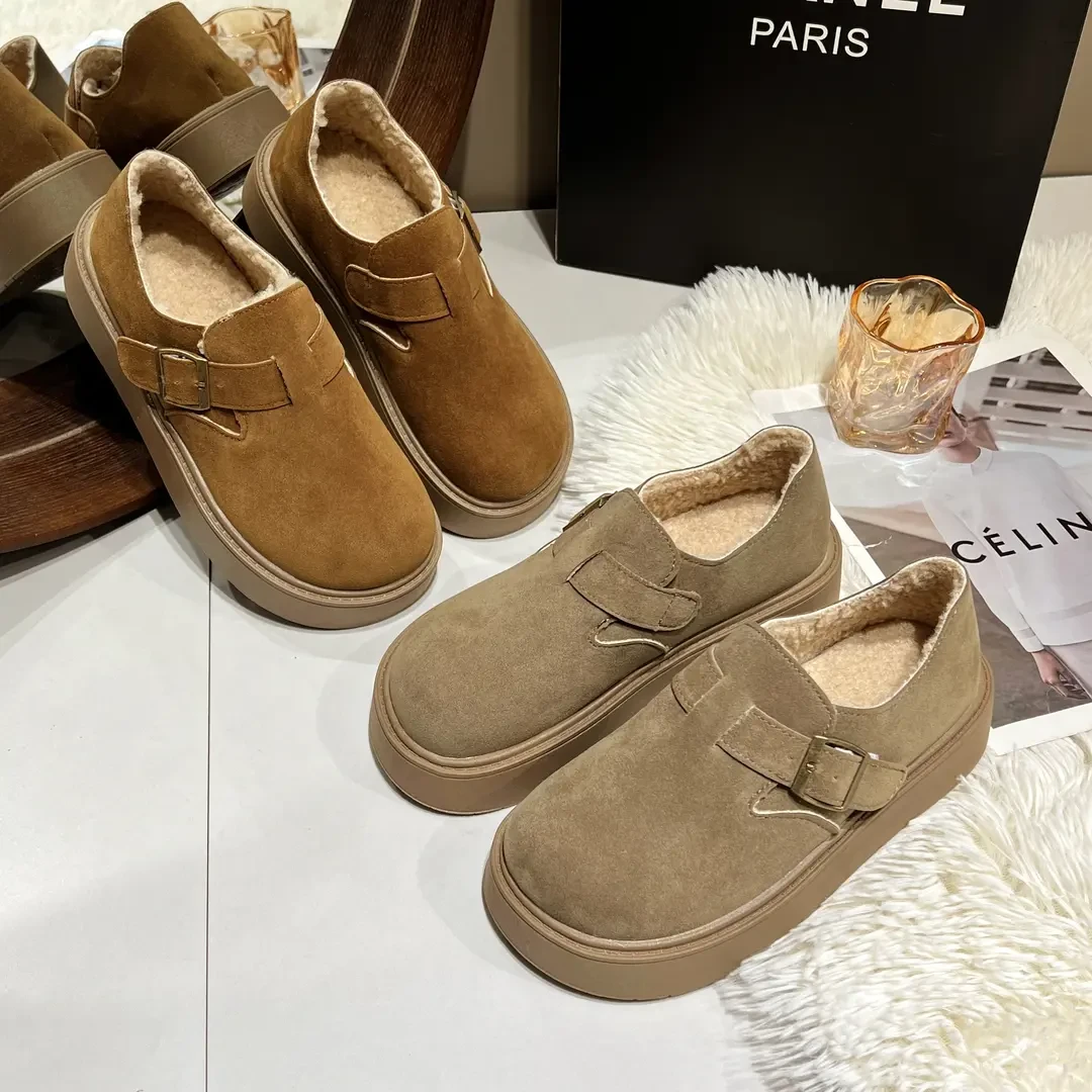 【陈秀秀女鞋】大棉24年复古风软底包头平底一脚蹬勃肯厚底加绒时尚