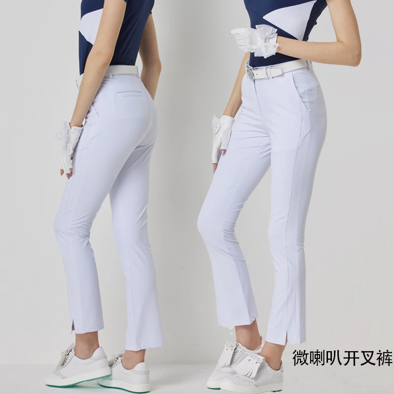 高尔夫服装女裤夏薄款高腰显瘦弹力女装微喇叭长裤运动时尚休闲