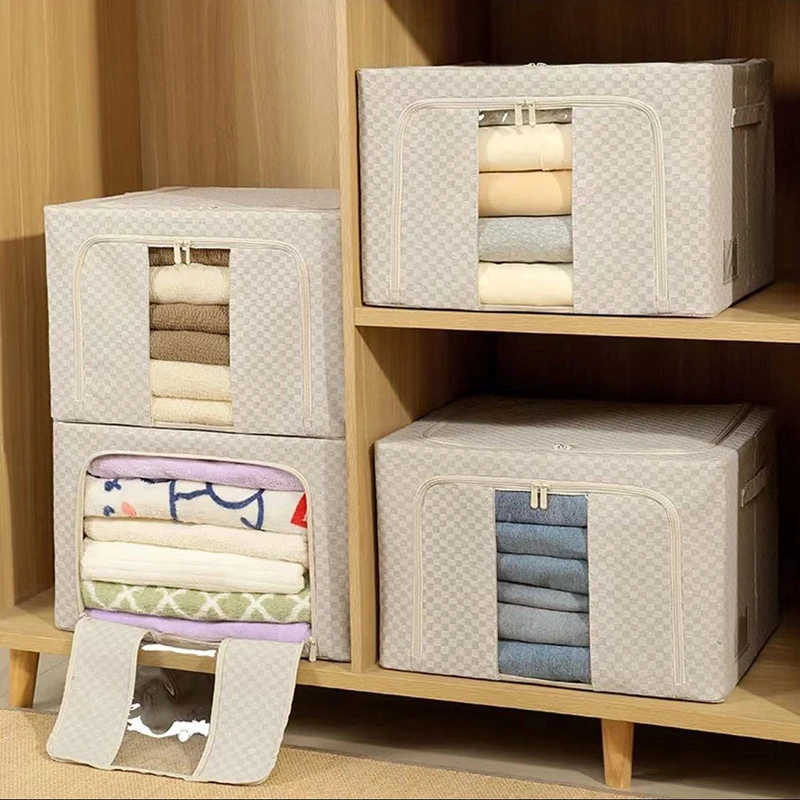 【VIP专属纳】收纳箱格子可折叠家用大容量棉麻被子收纳衣物5.0钢架