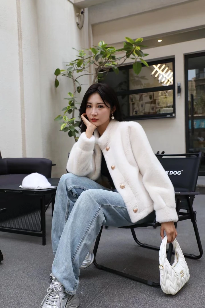 米兰貂717中长款75衣长秋冬环保貂毛保暖外套小香风气质时尚