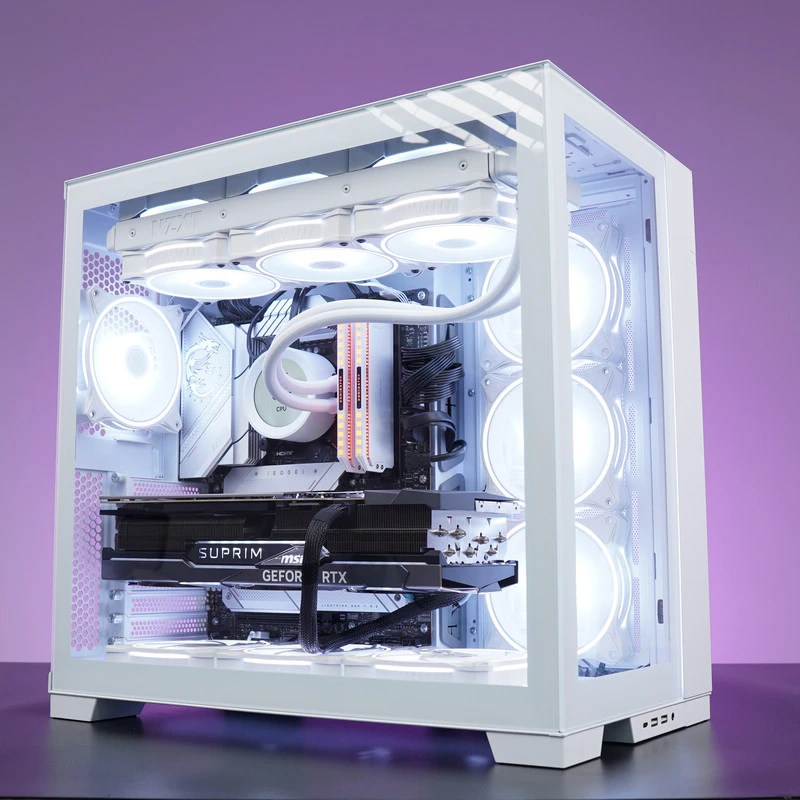 微星RTX4090D魔龙酷睿I9 14900K海景房RGB水冷台式机白色电脑主机