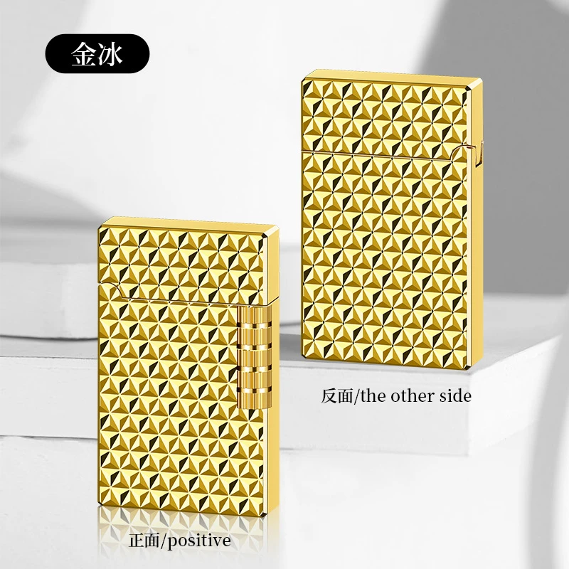 【方钻金冰】朗声钢音侧滑砂轮充气打火机优雅斜火高档男士礼品