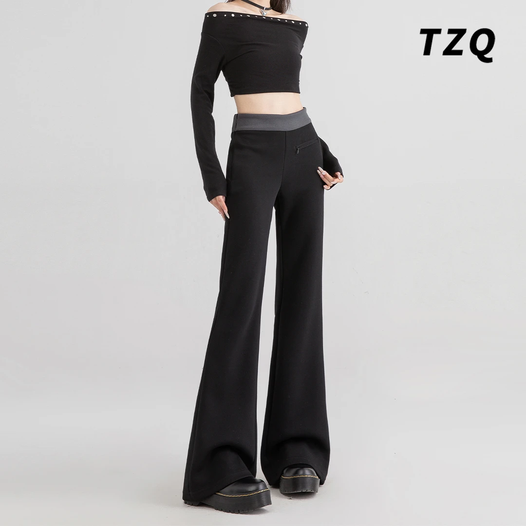 黑色百搭高腰休闲裤女秋冬舒适棉弹力显瘦微喇叭瑜伽裤TZQ103137