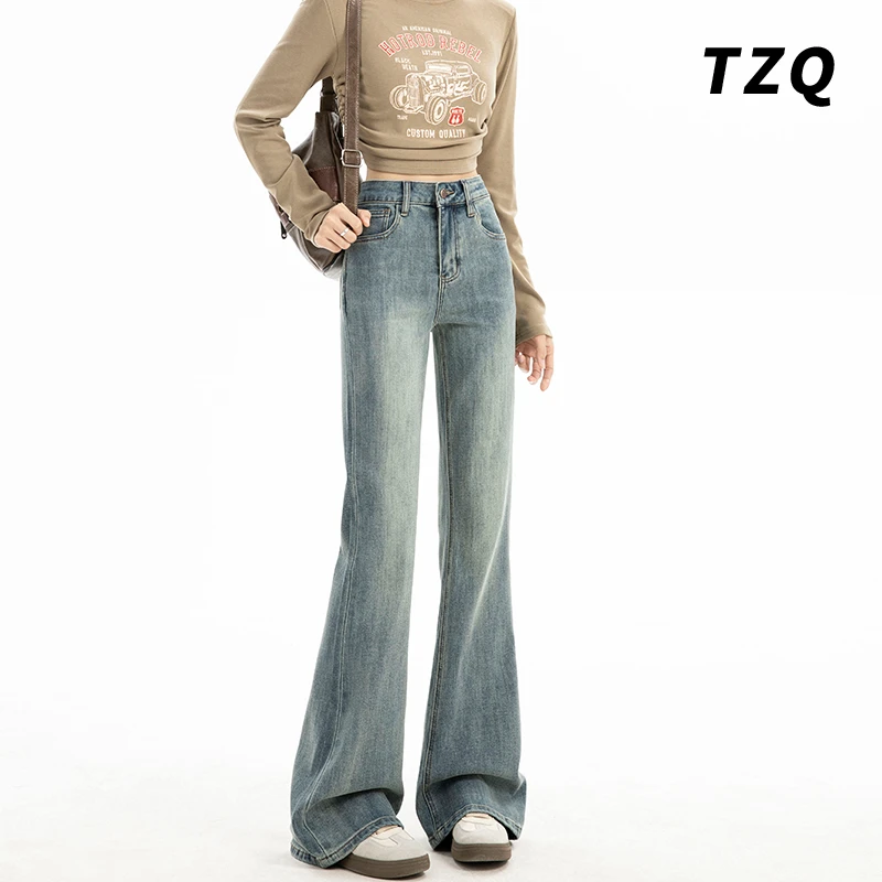 浅色高腰微喇牛仔裤女爆款2024新款修身显瘦马蹄喇叭裤TZQ121747