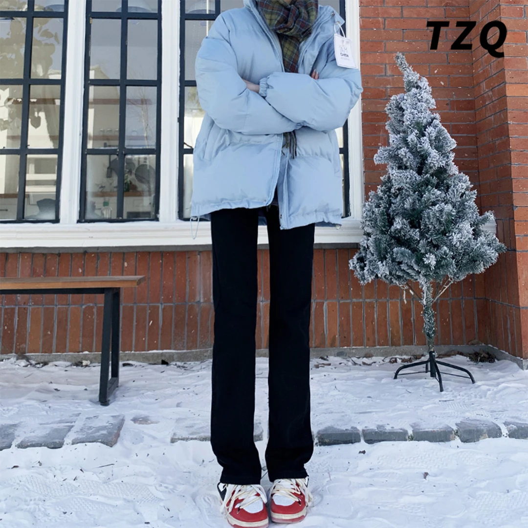 直筒牛仔裤女2024年新款秋冬加绒小个子百搭神裤显瘦窄版烟管裤子