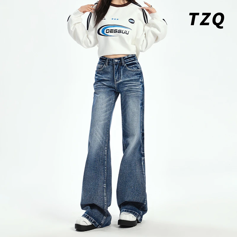复古微喇牛仔裤女春季2025新款梨形身材高个子拖地喇叭裤TZQ82680