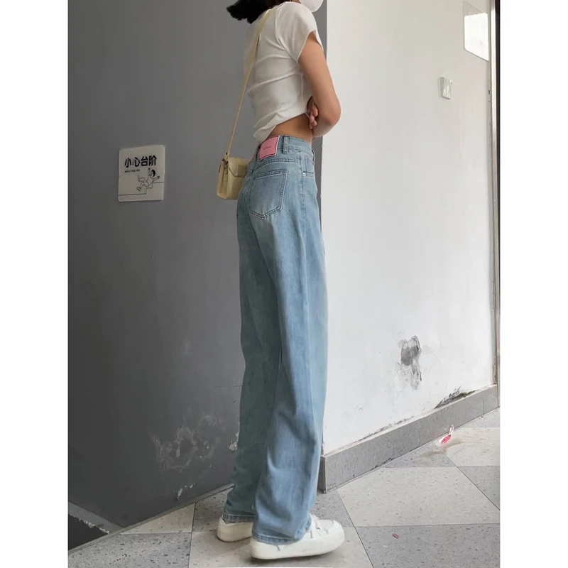 浅色牛仔裤女爆款2024新款垂感窄版阔腿裤直筒显瘦裤子TZQ100559