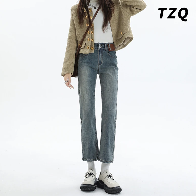 高腰直筒牛仔裤女爆款2024秋新款宽松显瘦小个子烟管裤TZQ112732