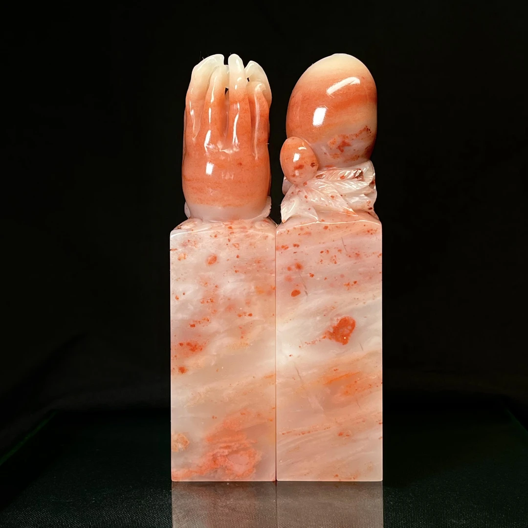 一心印社 精品篆刻 天然老挝桃花 福寿双全2.5*2.5*10CM  名章