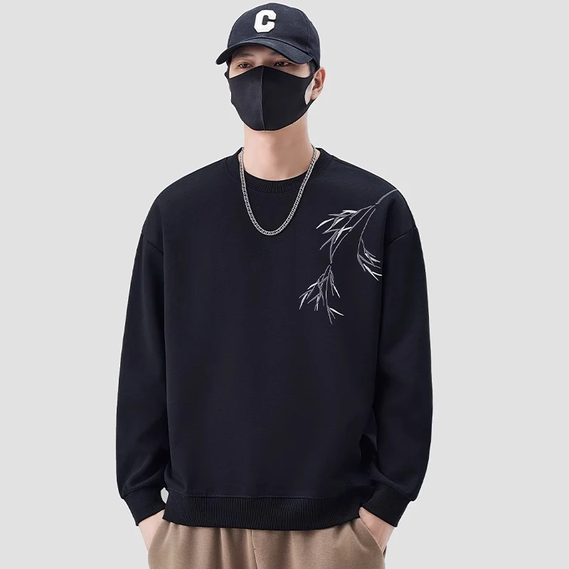 国风刺绣加绒卫衣男士秋冬季2025新款百搭潮流打底衫男款上衣秋装