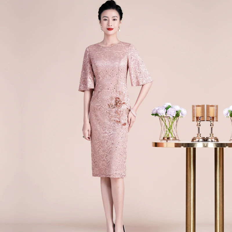 气质婚庆设计师春夏新品时尚优雅蕾丝裙喜妈妈显瘦装礼服连衣裙