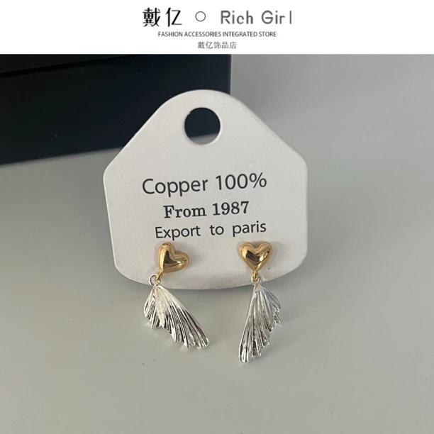 铜合金耳饰 鱼尾耳环925耳针金银色耳环小众设计感精致气质时尚