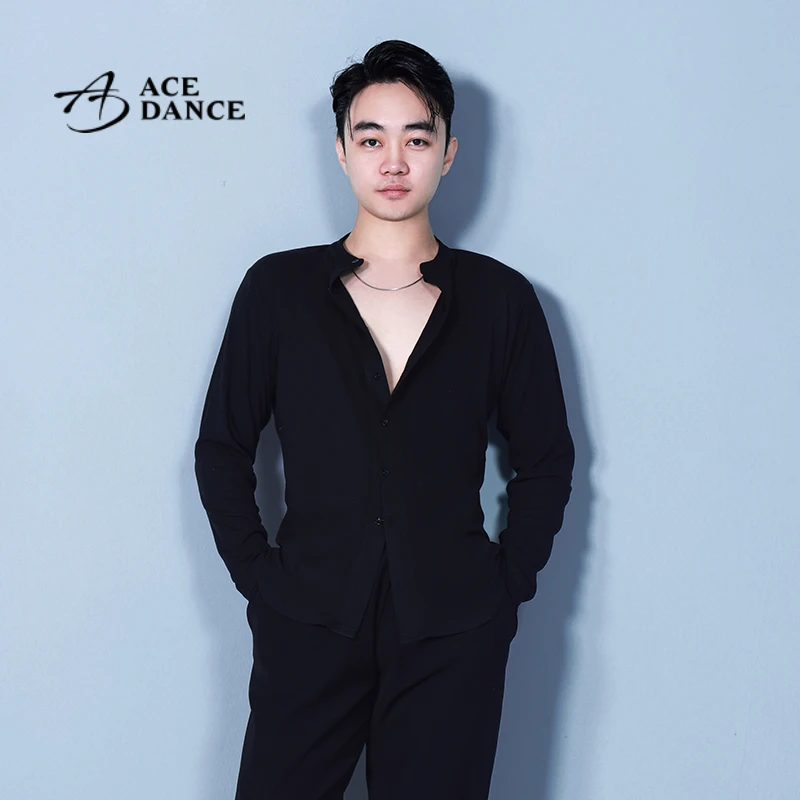 ACE dance新款专业拉丁舞男士圆领衬衫式设计款上衣SY288