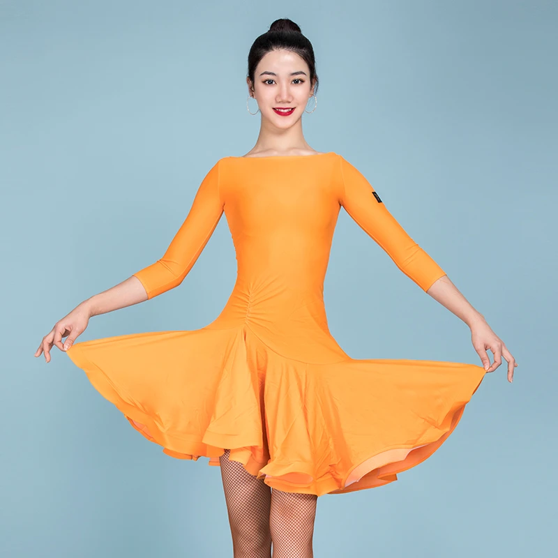 瑰意拉丁舞服装女成人新款练功服拉丁标准服收腰考级大摆裙WQ081