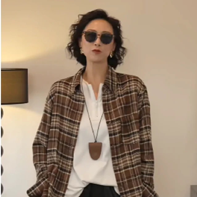 复古休闲美式长袖格子衬衫QC234030