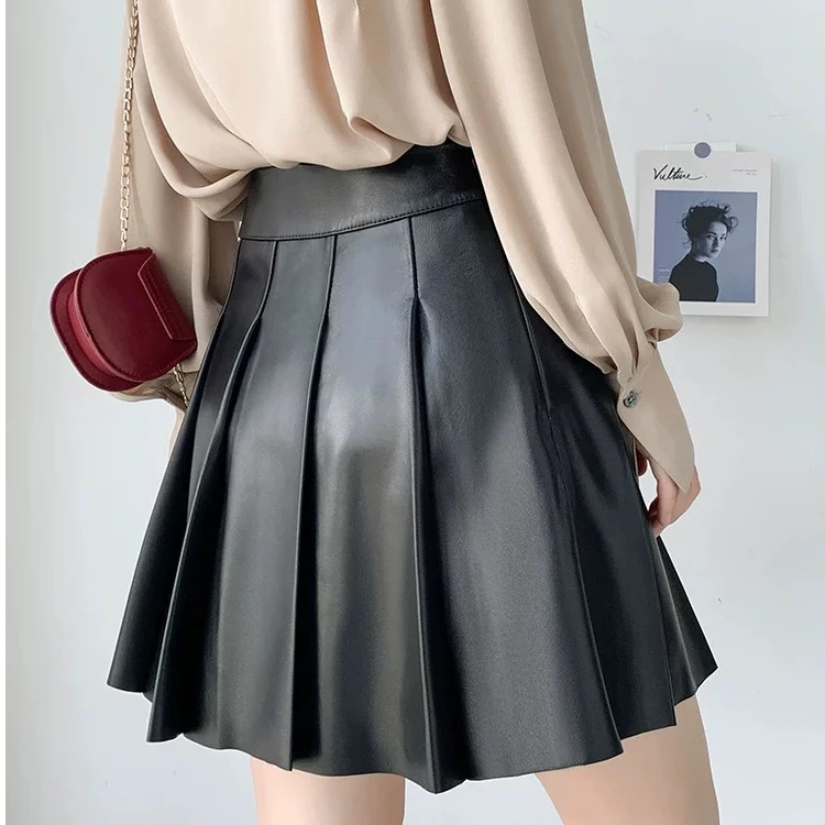 高腰设计师黑色A字百褶裙短裙PK1107