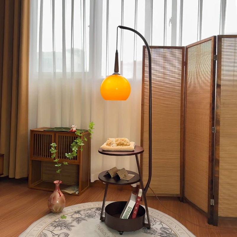 【兰姐专属】中国风卧室氛围感美式复古客厅中古置物茶几一体落地灯