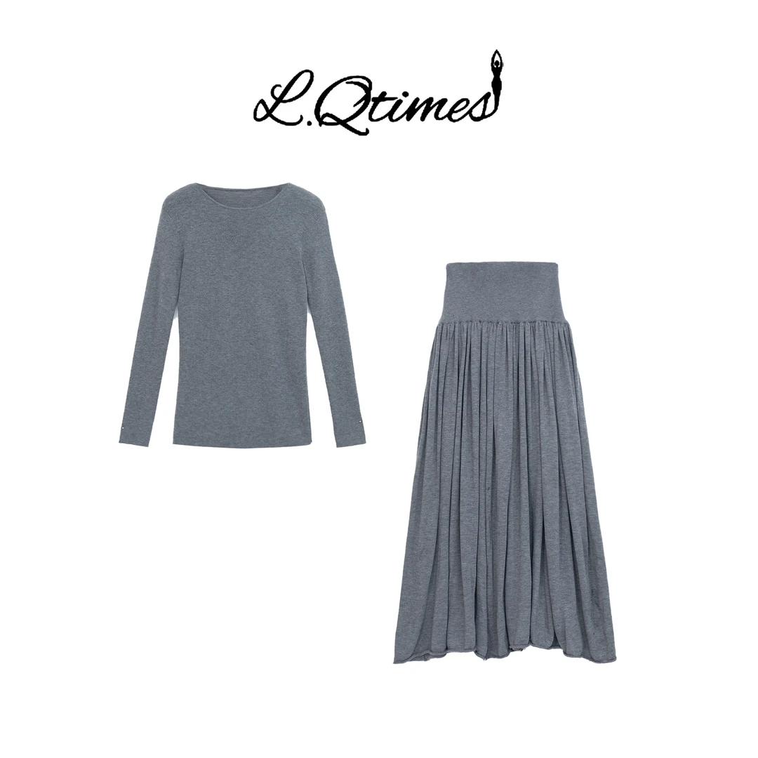 Qtime&【漫舞】收腰显瘦长袖纯色高领修身套 二件套（22491132）