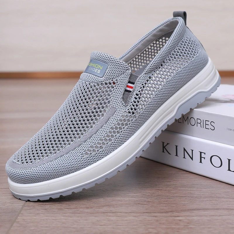 老北京布鞋男网鞋软底防滑中老年爸爸网鞋镂空轻便一脚蹬透气男鞋