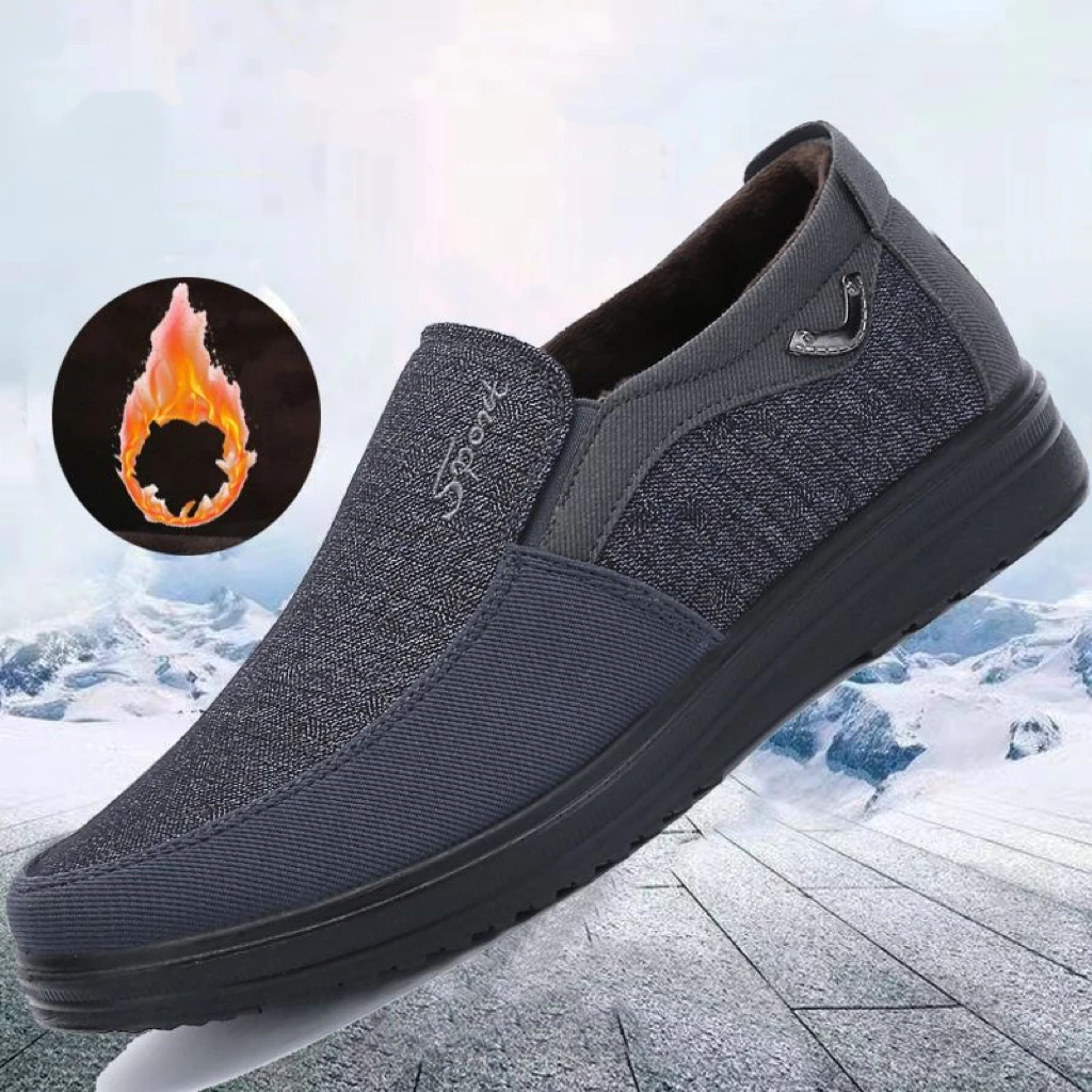 老北京布鞋秋冬男士中老年薄绒二棉鞋舒适耐磨防滑爸爸加绒薄棉鞋